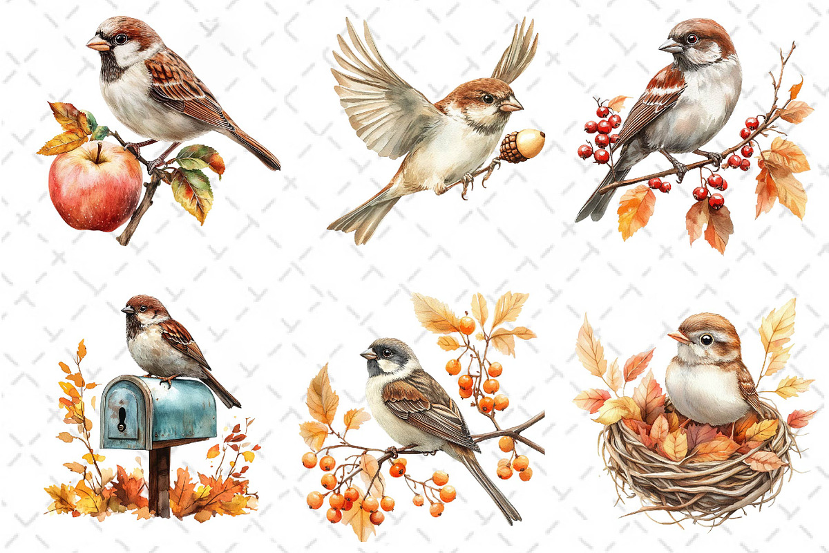 Autumn Sparrows Bird Clipart, an Illustration by Dream Creation (Photo 5 of 6)
