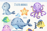 Watercolor Ocean Animals Clipart, an Animal Illustration by ekossa_art (Thumbnail 2 of 4)