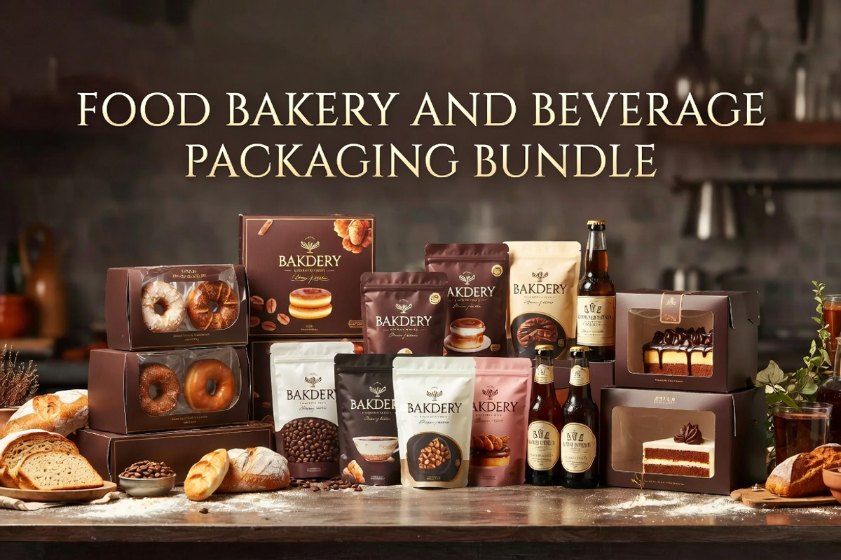 Food Bakery Beverage Pack Mockups, a Packaging Mockup by Dreamanart (Photo 3 of 3)
