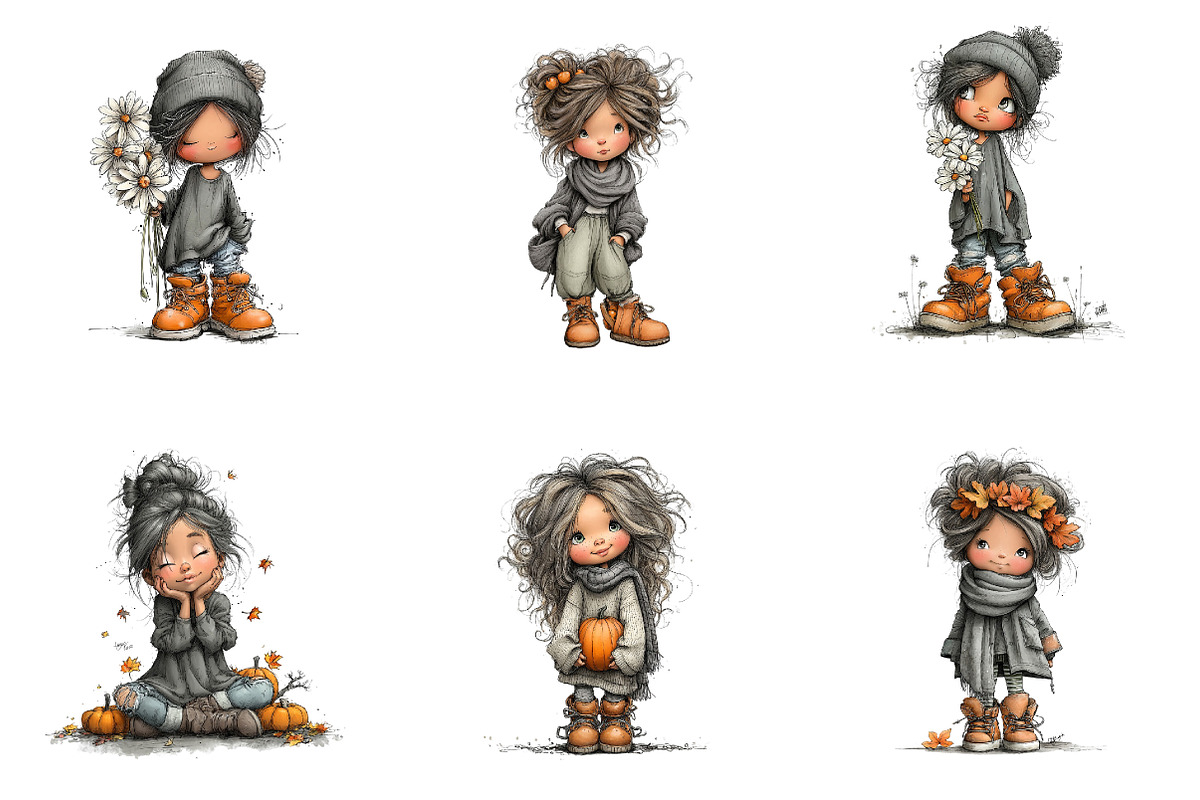 Cozy Autumn Watercolor Girls, a Seasonal Illustration by CreationArt (Photo 5 of 6)