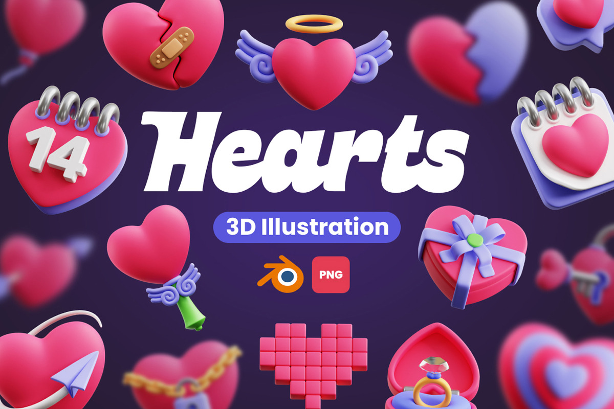 Hearts 3D Icons, an Object 3D Model by Rakata Studio (Photo 1 of 7)