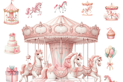 Pink Pony and Carousel Horse PNG, a Decorative Illustration by VM PARTYS  BY TAIRUMA (Thumbnail 1 of 10)