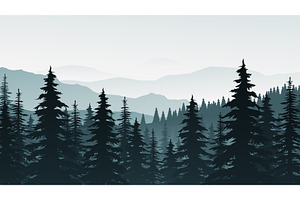 a foggy forest in blue tones back, an Illustration by IfH