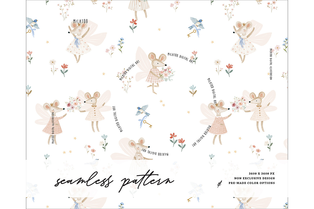 Fairytale Mouse fairy Forest pattern, a Pattern Graphic by Milatoo (Photo 1 of 3)