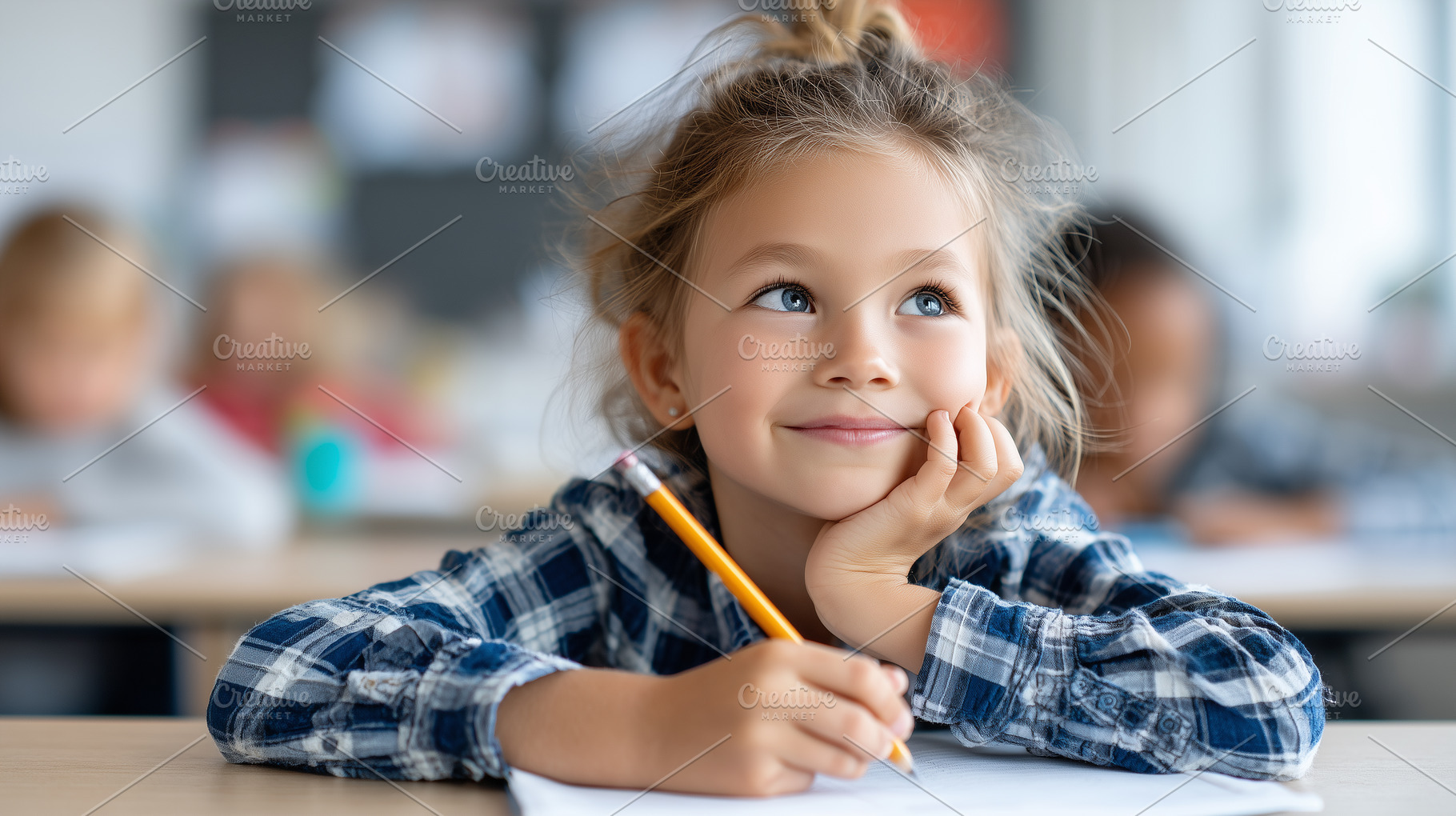 Smiling schoolgirl thinking, a School & Education Photo by MistyDay