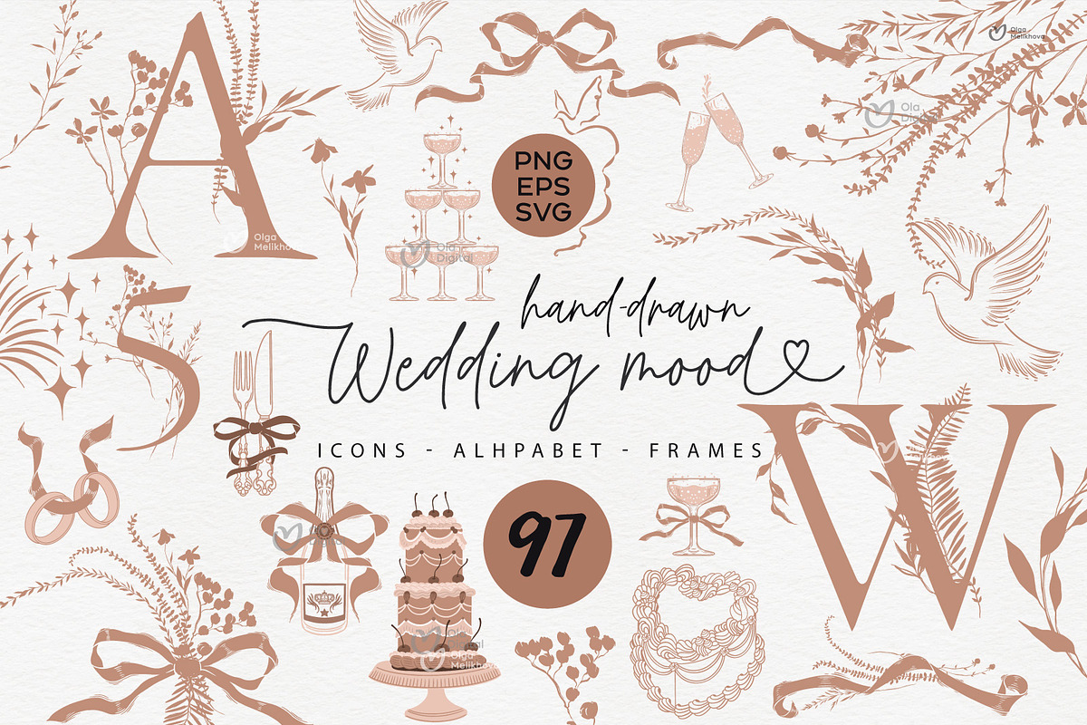 Hand Drawn Wedding Clipart Bundle, an Illustration by ollalya (Photo 1 of 10)