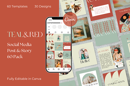 Teal&Red Instagram Templates Pack