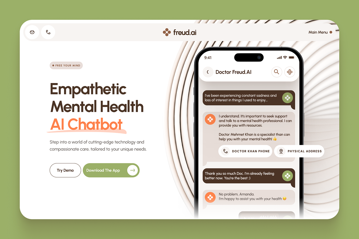 freud: AI Mental Health Website, a Landing Page Template by strangehelix.bio (Photo 3 of 9)