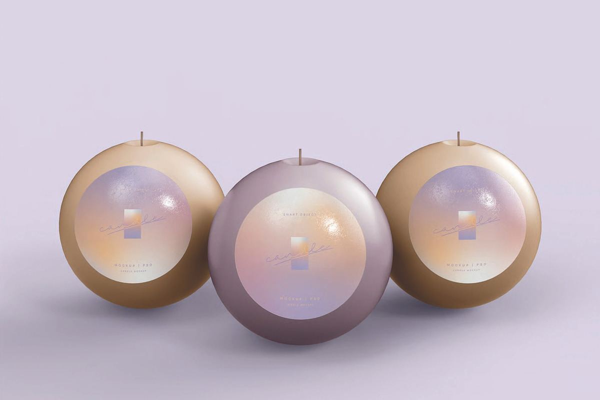 Three Round Candles Mockup, an Advertising Mockup by skybluecreative (Photo 1 of 2)