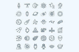 Space Line Art Vector Icons Set