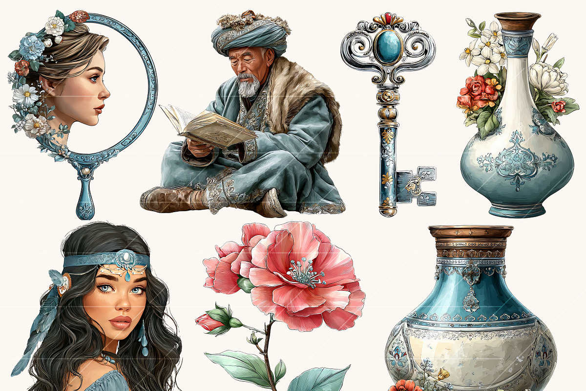 Watercolor Boho Arabian Clipart, a Person Illustration by BusyDaydesign (Photo 3 of 9)