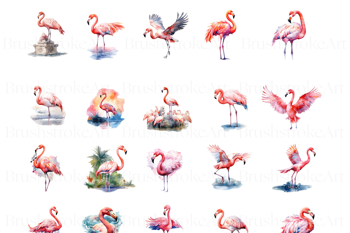 Flamingo Watercolour Clipart, an Animal Illustration by BrushstrokeArtGB (Photo 3 of 9)