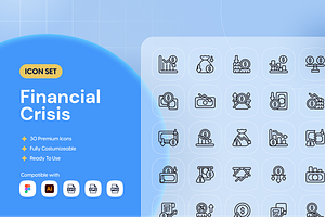 Financial Crisis Icon Set, an Outline Icon by Nathaya Studio