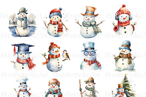 Watercolor Snowmen Clipart Pack