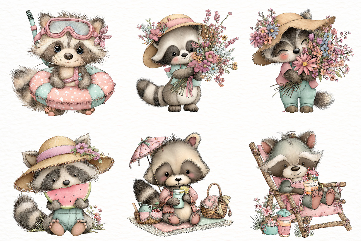Whimsical Summer Raccoon clipart, an Illustration by Designworld (Photo 7 of 7)