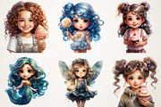 Cute Watercolor Girls Clipart Whims, an Illustration by RobertsArt (Thumbnail 2 of 4)