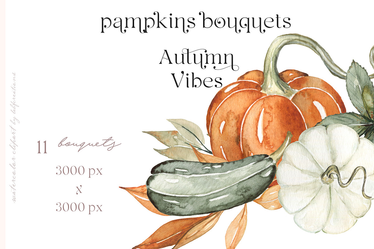 Autumn Vibes. Pumpkins Watercolor, an Illustration by LABFcreations (Photo 2 of 21)