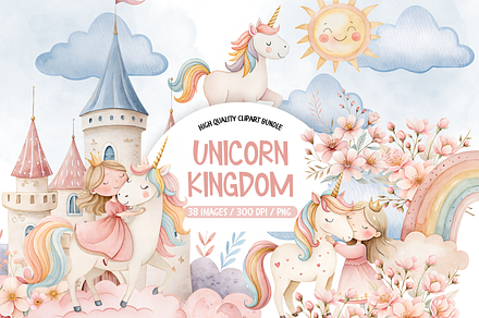 Unicorn And Princess Clipart, an Illustration by TatiMockup