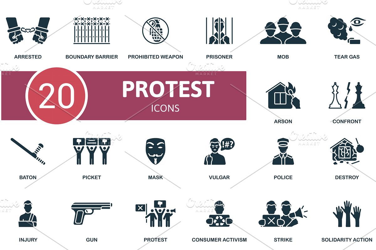 Protest icons set. Creative icons, a Person Illustration by Aimagenarium@gmail.com