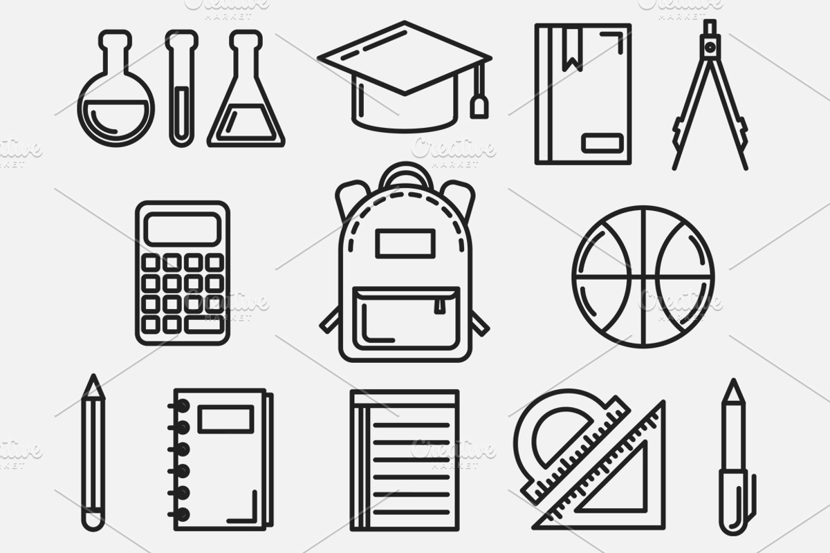 School Set Outlined & Colored, an Outline Icon by DeniseUytiepo (Photo 3 of 5)