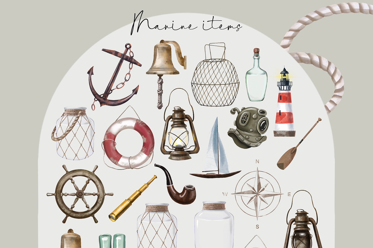 Watercolour Nautical Set, an Animal Illustration by NNclipart (Photo 6 of 13)