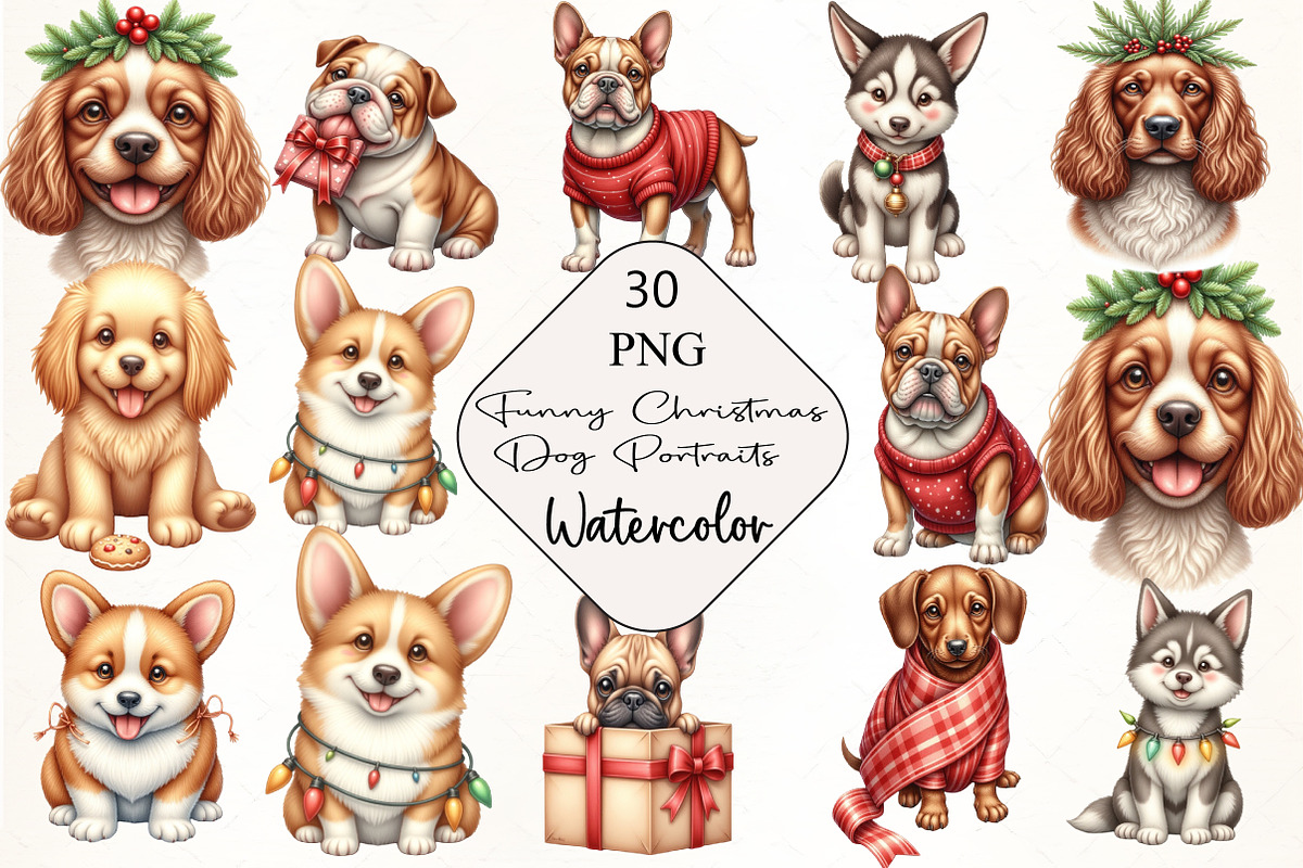 Funny Christmas Dog Portraits, an Illustration by CrexoraLab (Photo 5 of 5)
