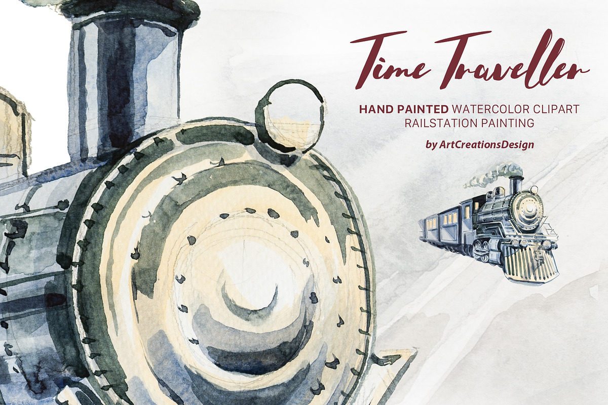 Watercolor Time Traveller Clipart, a Transportation Illustration by ArtCreationsDesign (Photo 5 of 12)