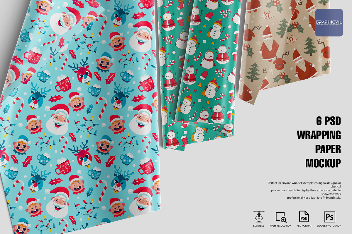 Wrapping Paper Mockup 6 PSD, a Packaging Mockup by GraphicVil (Photo 1 of 9)
