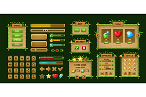 Bamboo game interface wooden buttons, a Technology Illustration by Buch&Bee