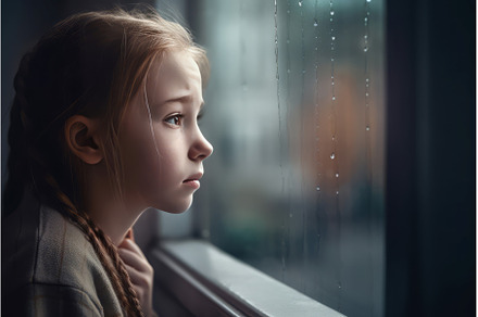 Sad girl look window rain. Generate, a Person Photo by Ylivdesign