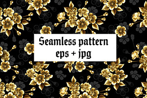 Seamless pattern with golden sakura