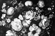 Vintage Black White Flowers, a Background Graphic by Printable Treasure (Thumbnail 5 of 8)