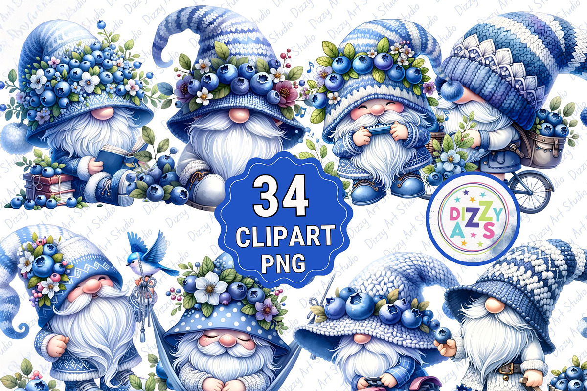 Watercolor Blueberry Gnome Cliparts, a Decorative Illustration by Dizzy ...
