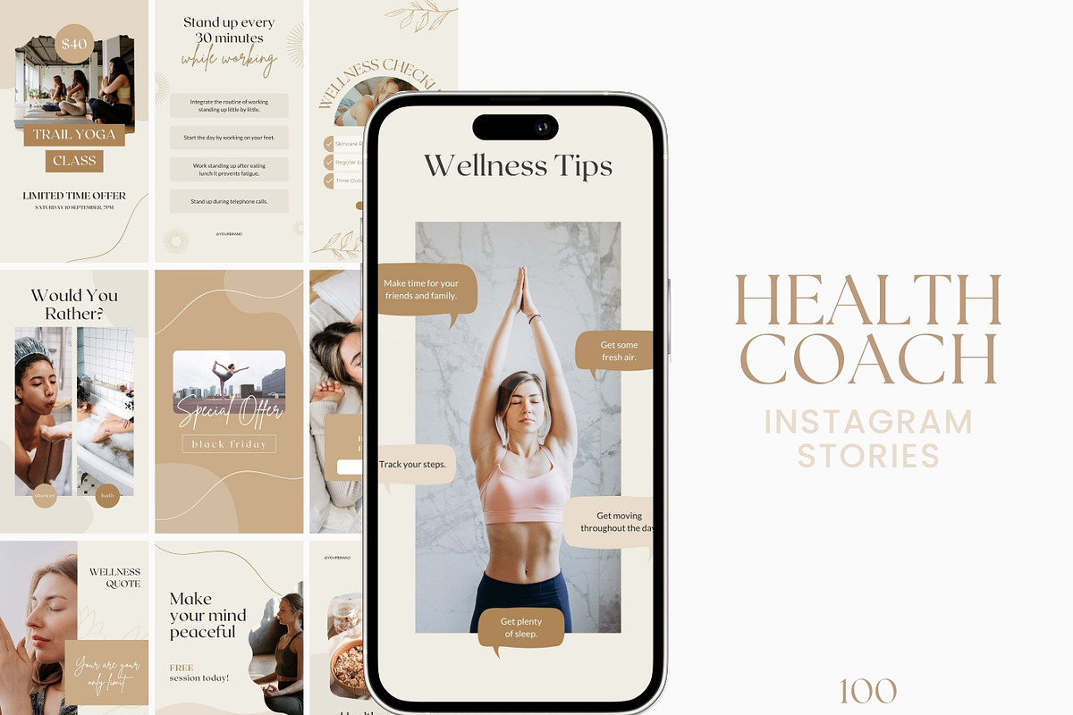 Health & Wellness Instagram Stories, a Social Media Template by Ciera Design Templates (Photo 1 of 8)