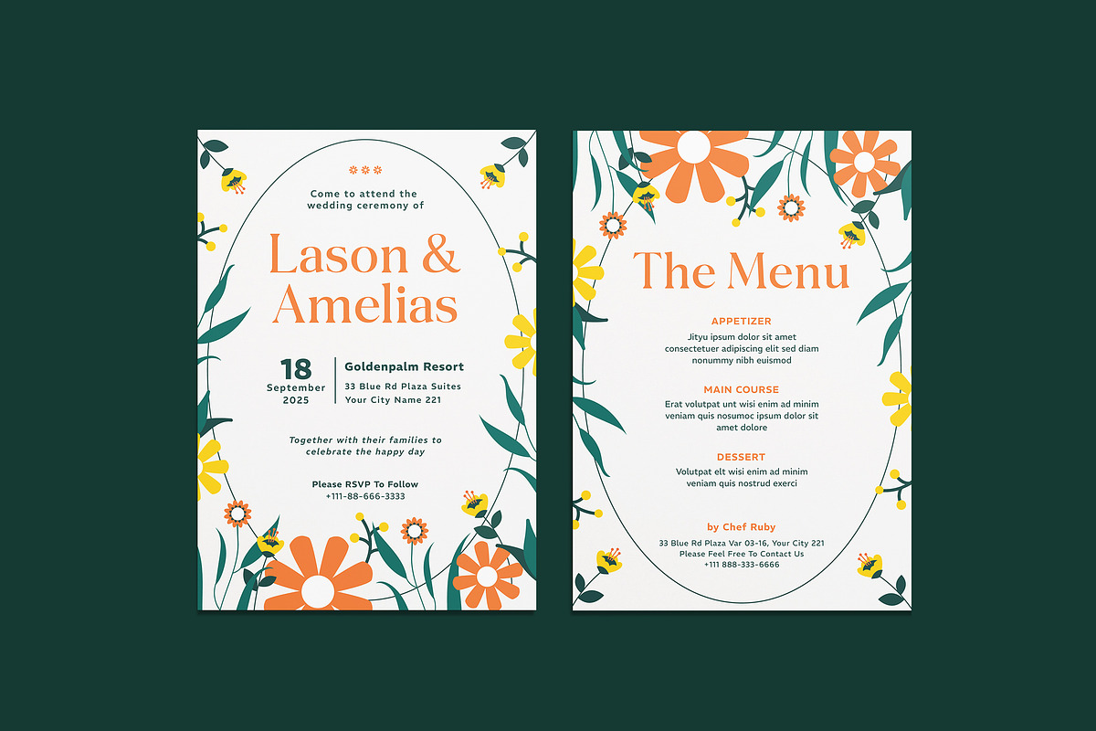Flowerys Wedding Invitation Template, an Invitation Template by iDoodle Studio (Photo 1 of 4)