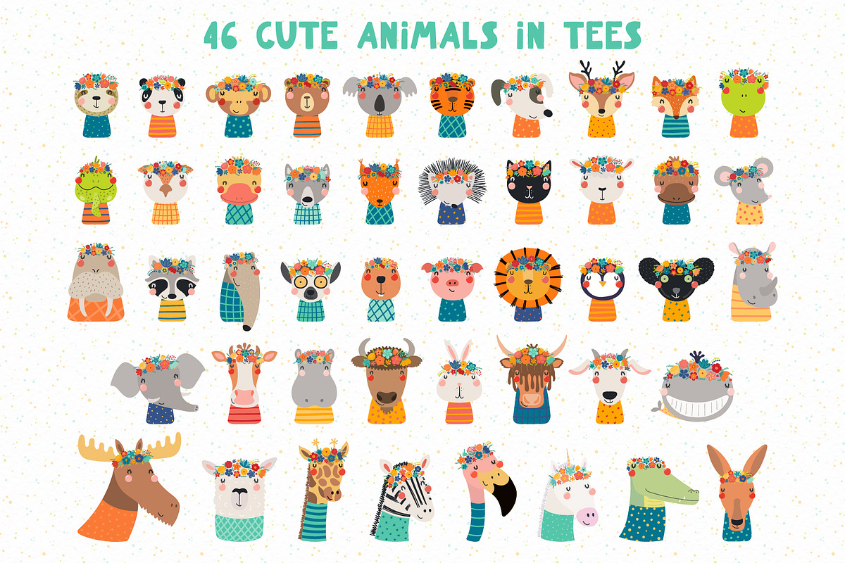 Cute Animals in Flower Crowns Art, an Animal Illustration by sceptical ...