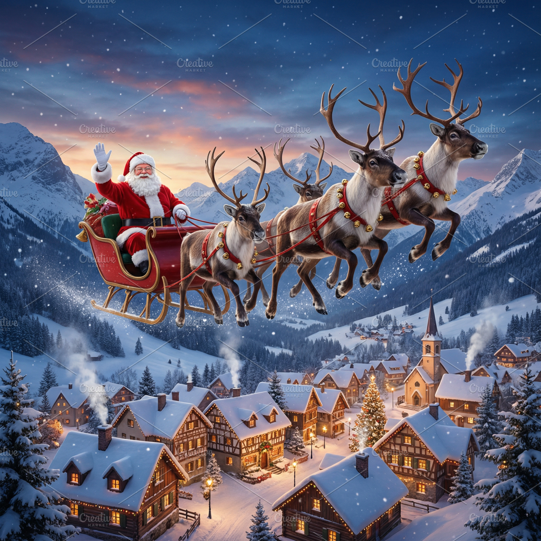 Santa Sleigh Snowy Christmas Village, a Holiday Photo by vectalex