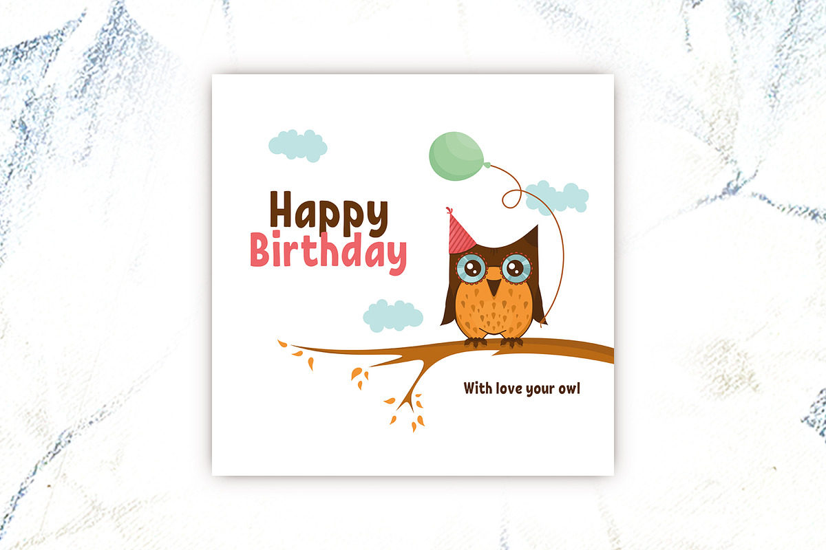 birthday card with cute owl, a Card Template by logika 600