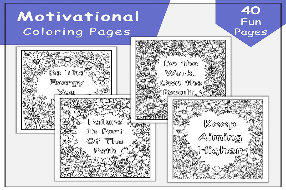 Floral Affirmation Coloring Pages, a Print Template by Lamia Emad (Photo 1 of 4)