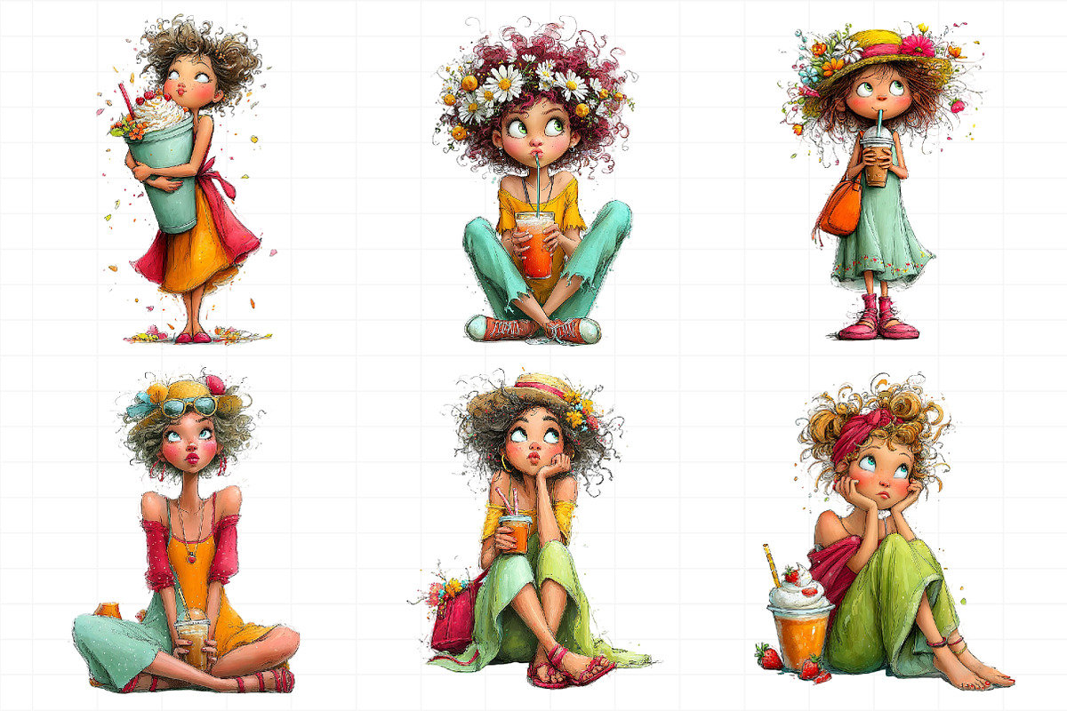 Whimsical Summer Coffee Girl Clipart, an Illustration by Daily.Designs (Photo 5 of 8)