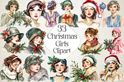 1920 Coquette Christmas Girls Clipar, an Illustration by DreamPrint404 (Thumbnail 1 of 7)