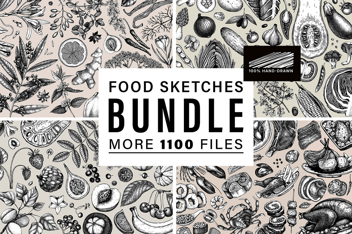MEGA BUNDLE - Food Sketches, a Food Illustration by Yevheniia (Photo 1 of 5)