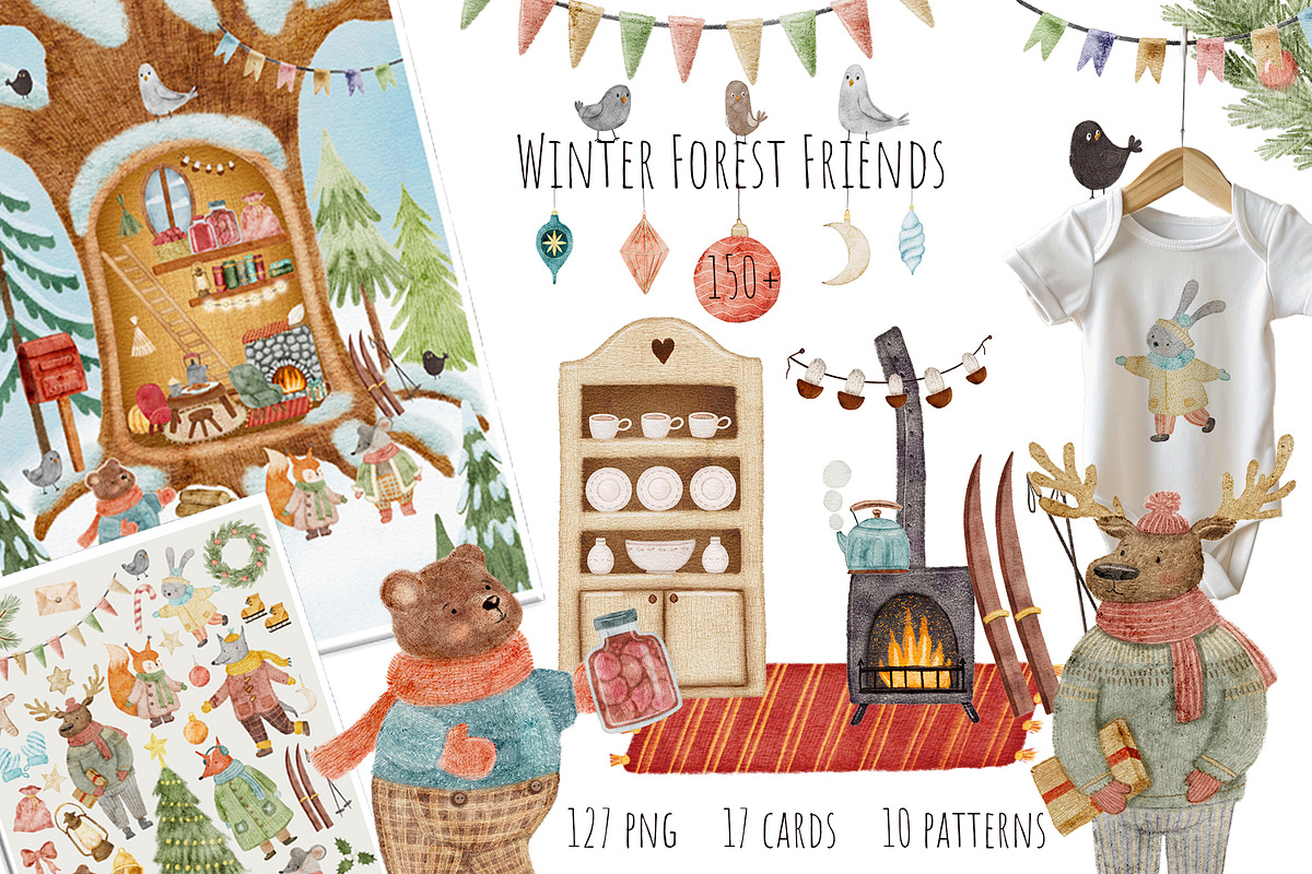 Winter Forest Friends, an Animal Illustration by Kattypainting (Photo 1 of 10)
