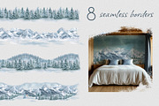 Winter landscape watercolor clipart, an Illustration by Kate Lanbina (Thumbnail 7 of 12)