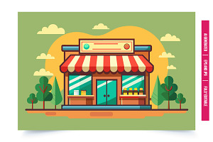 Cartoon Shop with Trees, an Illustration by Tanuart
