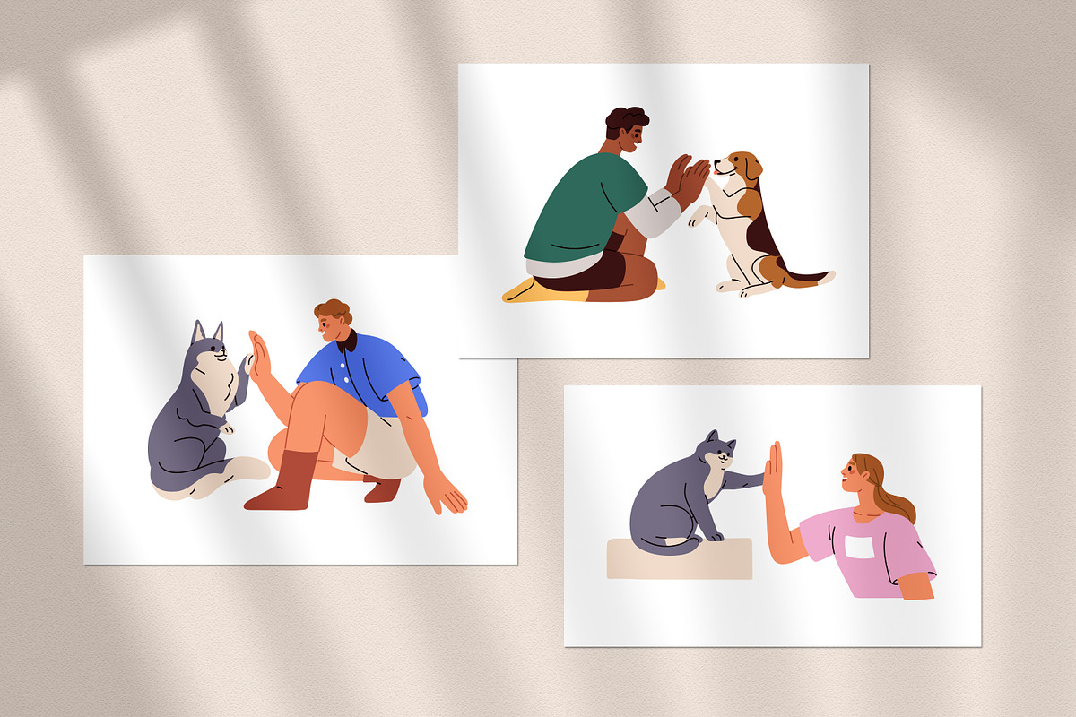 People giving high five to pets set, a Person Illustration by Good Studio (Photo 10 of 10)