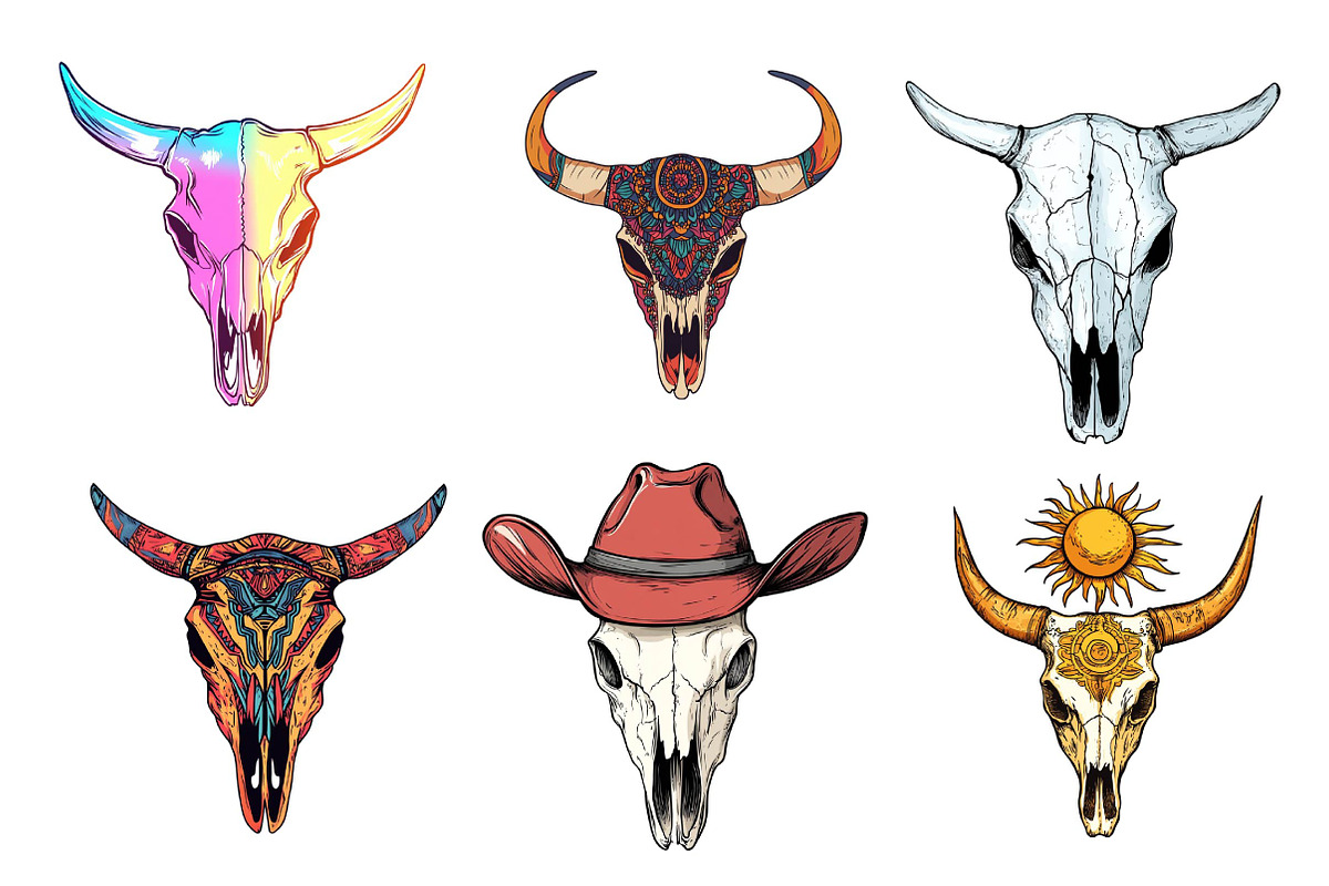 Western Cow Skull Clipart, an Illustration by CreationArt (Photo 2 of 5)