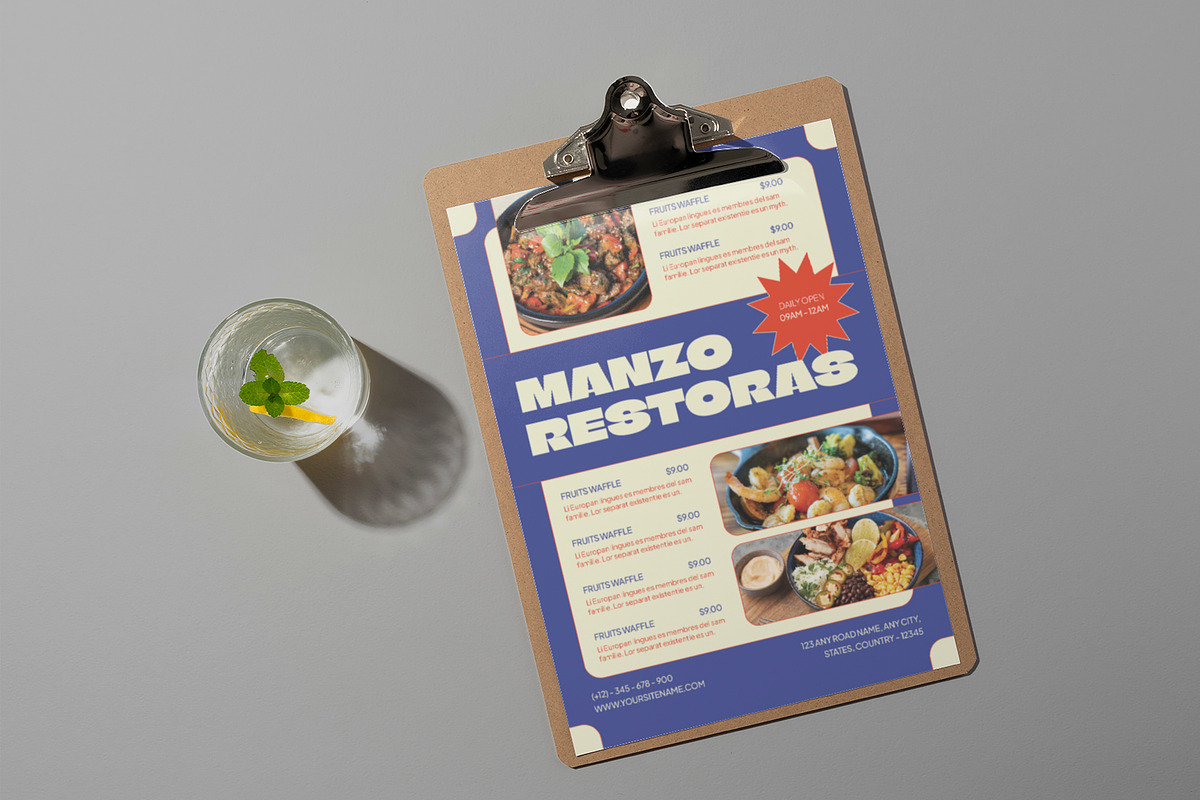 Blue Retro Restaurant Menu, a Stationery Template by Neermana (Photo 4 of 4)