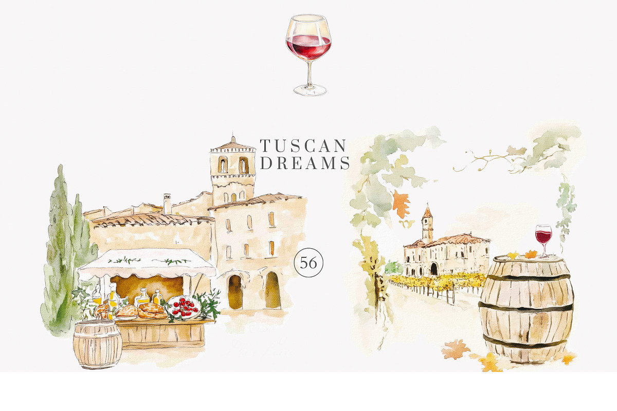 Tuscan clipart Italian watercolor, a Decorative Illustration by Patishop Art (Photo 9 of 11)