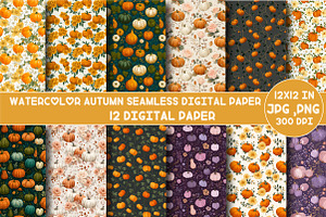 Watercolor Autumn Seamless Digital, an Illustration by Designking